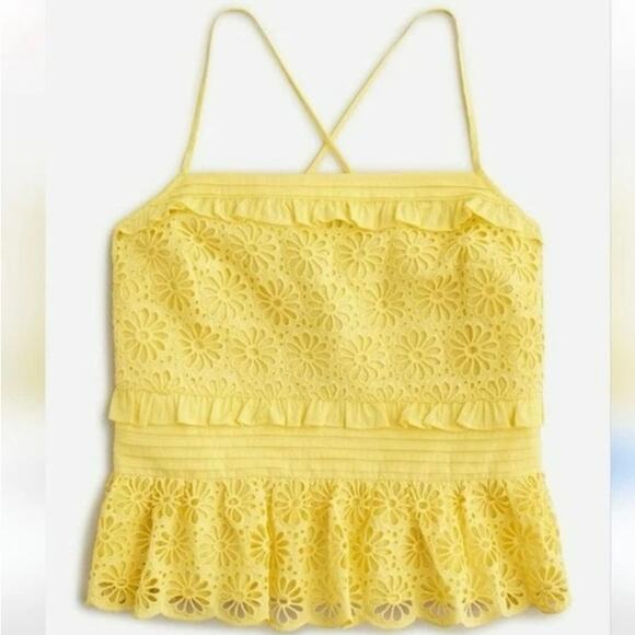 J.Crew Cross-back smocked-waist eyelet top - Yellow - NWT 3X - Picture 1 of 8